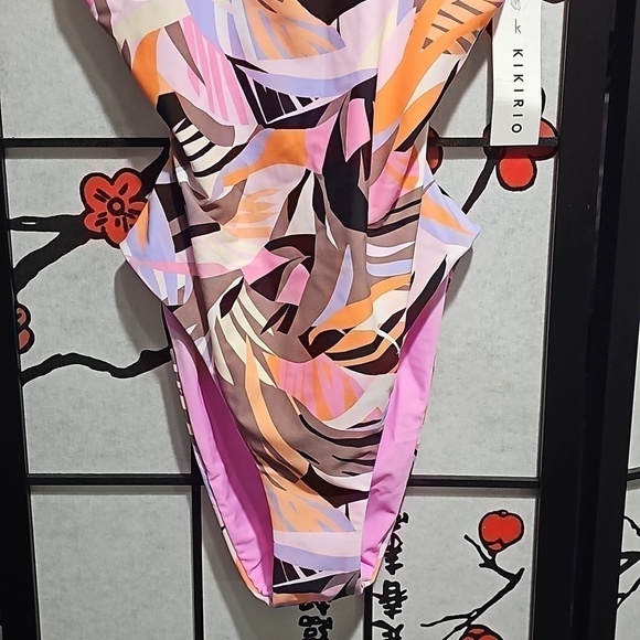 Kikirio Colorful One Piece Open Back Swimsuit Size Medium New - Picture 4 of 10